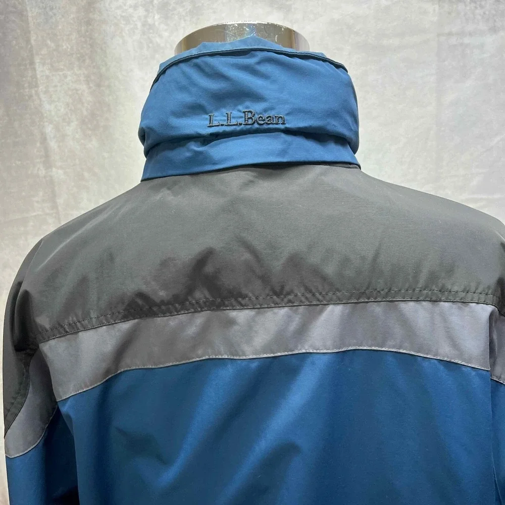 LL Bean Mens L Outer Shell Jacket Nylon Blue Hiking Ski Hooded